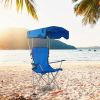Foldable Beach Canopy Chair Sun Protection Camping Lawn Canopy Chair 330Lbs Load Folding Seat W/ Cup Holder For Beach Poolside Travel Picnic
