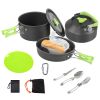 16Pcs Camping Cooking Ware Set Camping Stove Cookware Kit Aluminum Pot Pan Kettle Set With Bowls Knife Fork Spoon Carabiner Spatula Cutting Board For