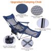 Foldable Camping Chair 330Lbs Load Heavy Duty Steel Lawn Chair Collapsible Chair With Reclining Backrest Angle Cup Holder Pillow Side Pocket Carry Bag