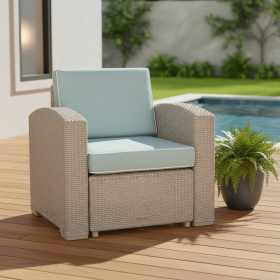 Heavy Duty Plastic Outdoor Club Chair With Blue Cushion