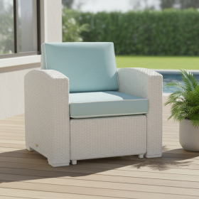 Heavy Duty Plastic Outdoor Club Chair With Aqua Blue Cushion