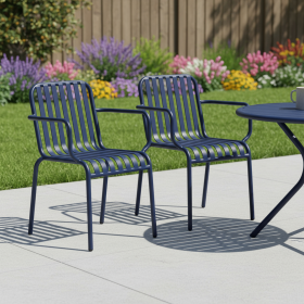 Set of Two Steel Outdoor Stacking Arm Chairs