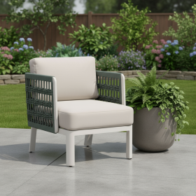 Aluminum Outdoor Accent Chair with White Cushion