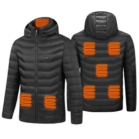 Heated Jacket Electric Heating Coat Lightweight Winter Hooded Jacket With 3-Level Heating Modes 8 Heating Zones Detachable Zipper Hood