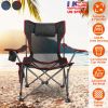 Foldable Camping Chair 330Lbs Load Heavy Duty Steel Lawn Chair Collapsible Chair With Reclining Backrest Angle Cup Holder Pillow Side Pocket Carry Bag