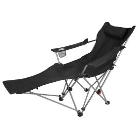 Reclining Camping Chair With Footrest 4-Position Adjustable Outdoor Folding Chair Heavy Duty Portable Camping Lounge Chair With Headrest Cup Holder &