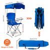 Foldable Beach Canopy Chair Sun Protection Camping Lawn Canopy Chair 330Lbs Load Folding Seat W/ Cup Holder For Beach Poolside Travel Picnic