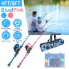 Kids Fishing Pole Set Fishing Starter Kit Telescopic Fishing Rod And Reel Combo Kit With Tackle Box 56Pcs Fishing Lures For Boys Girls
