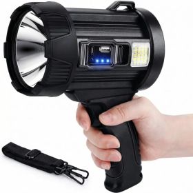 "Rechargeable Spotlight, Super Bright Spotlight Flashlight, Long Running Spot Light Searchlight, Outdoor Handheld LED Flashlight High Lumens with Sola