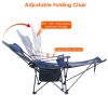 Foldable Camping Chair 330Lbs Load Heavy Duty Steel Lawn Chair Collapsible Chair With Reclining Backrest Angle Cup Holder Pillow Side Pocket Carry Bag