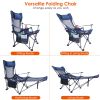 Foldable Camping Chair 330Lbs Load Heavy Duty Steel Lawn Chair Collapsible Chair With Reclining Backrest Angle Cup Holder Pillow Side Pocket Carry Bag