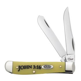 Case Knives Religious Sayings Embellished Yellow Synthetic Mini Trapper Folding Pocket Knife