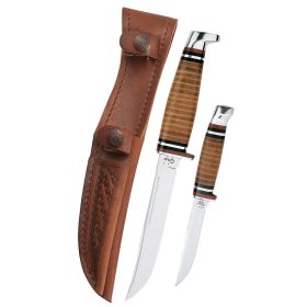 Case Knives 2-Knife Fixed Blade Hunter Set with Clip Point Blades & Leather Sheath