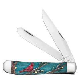 Case Knives Embellished Smooth Natural Bone with Color Wash Trapper Cardinal in Velvet Box