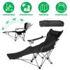 Reclining Camping Chair With Footrest 4-Position Adjustable Outdoor Folding Chair Heavy Duty Portable Camping Lounge Chair With Headrest Cup Holder &