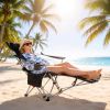 Reclining Camping Chair With Footrest 4-Position Adjustable Outdoor Folding Chair Heavy Duty Portable Camping Lounge Chair With Headrest Cup Holder &
