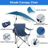 Foldable Beach Chair With Detachable Umbrella Armrest Adjustable Canopy Stool With Cup Holder Carry Bag For Camping Poolside Travel Picnic Lawn Chair