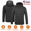 Heated Jacket Electric Heating Coat Lightweight Winter Hooded Jacket With 3-Level Heating Modes 8 Heating Zones Detachable Zipper Hood
