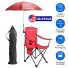 Camping Chair With Umbrella Lightweight Foldable Outdoor Chair With Cup Holder Detachable Sun Canopy Carrying Bag 330Lbs Max Load For Beach Picnic Tra
