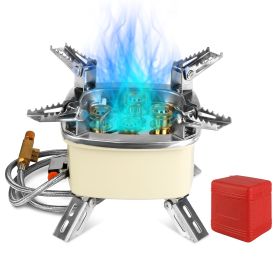 13000W Portable Windproof Camping Stove Five-head Gas Cooking Burner with Piezo Ignition Stepless Flame Control Fit For ISO-butane, Propane, Butane Fu