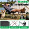 Reclining Camping Chair With Footrest 4-Position Adjustable Outdoor Folding Chair Heavy Duty Portable Camping Lounge Chair With Headrest Cup Holder &