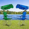 Foldable Beach Canopy Chair Sun Protection Camping Lawn Canopy Chair 330Lbs Load Folding Seat W/ Cup Holder For Beach Poolside Travel Picnic