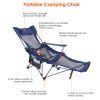 Foldable Camping Chair 330Lbs Load Heavy Duty Steel Lawn Chair Collapsible Chair With Reclining Backrest Angle Cup Holder Pillow Side Pocket Carry Bag