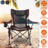 Foldable Camping Chair 330Lbs Load Heavy Duty Steel Lawn Chair Collapsible Chair With Reclining Backrest Angle Cup Holder Pillow Side Pocket Carry Bag
