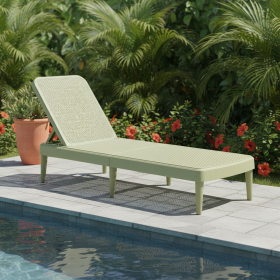 Heavy Duty Plastic Outdoor Stacking Chaise Lounge (Color: Sage, size: 75")