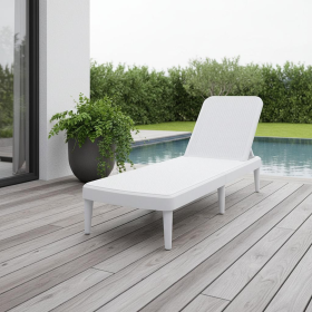 Heavy Duty Plastic Outdoor Stacking Chaise Lounge (Color: White, size: 75")