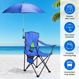 Camping Chair With Umbrella Lightweight Foldable Outdoor Chair With Cup Holder Detachable Sun Canopy Carrying Bag 330Lbs Max Load For Beach Picnic Tra (Option: Royal Blue)