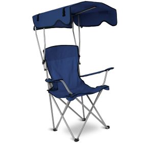 Foldable Beach Canopy Chair Sun Protection Camping Lawn Canopy Chair 330LBS Load Folding Seat w/ Cup Holder For Beach Poolside Travel Picnic (Option: Navyblue)