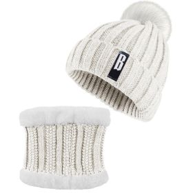 Winter Beanie Hat Scarf Set Women Warm Knitting Skull Cap Neck Warmer for Walking Running Hiking Camping Outdoors Gift (Option: Cream)