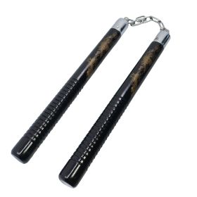 12" Black Wood Nunchucks with Dragon (Color: Dragon)