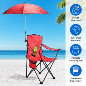 Camping Chair With Umbrella Lightweight Foldable Outdoor Chair With Cup Holder Detachable Sun Canopy Carrying Bag 330Lbs Max Load For Beach Picnic Tra (Option: Red)