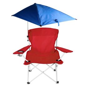 Foldable Beach Chair With Detachable Umbrella Armrest Adjustable Canopy Stool With Cup Holder Carry Bag For Camping Poolside Travel Picnic Lawn Chair (Option: Red)
